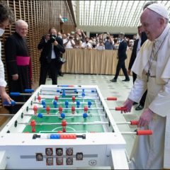 Soccer-loving Pope Francis gets a new toy: a foosball table