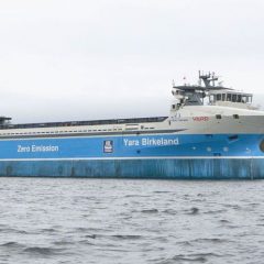 世界上第一艘 100% 電動和自主電子集裝箱船“Yara Birkeland”準備運營